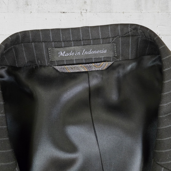 Y2K Lauren Ralph Lauren Black Pinstripe Single Breasted Wool Suit Jacket Size 48 - Picture 8 of 16